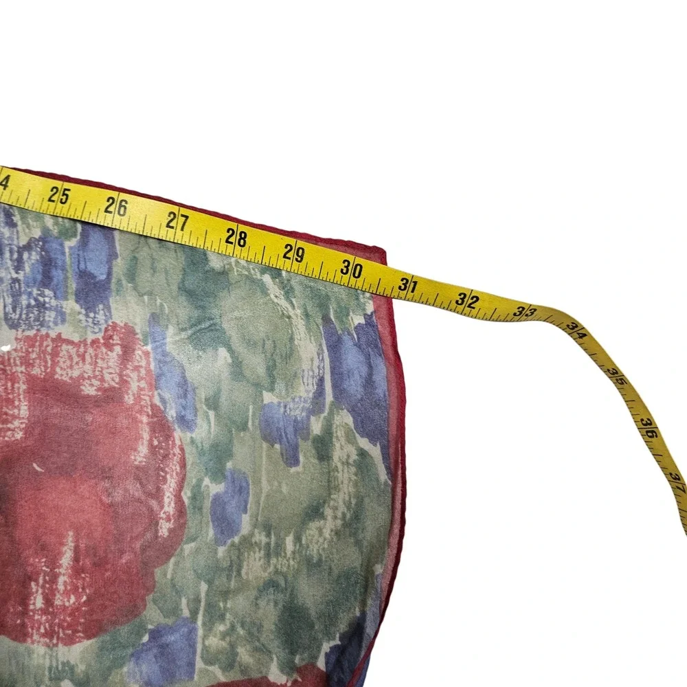 Floral Scarf‎ Womens OS Red Sheer Poppy Print Square Neckerchief Accessory